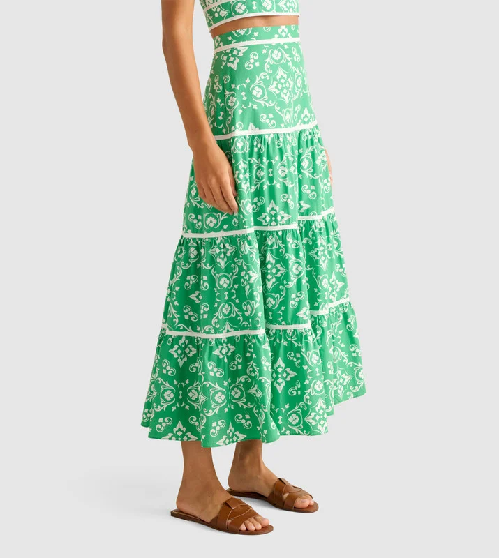 forever new  MONA Printed Binding Tiered Midi Skirt for Women | Best Price UAE